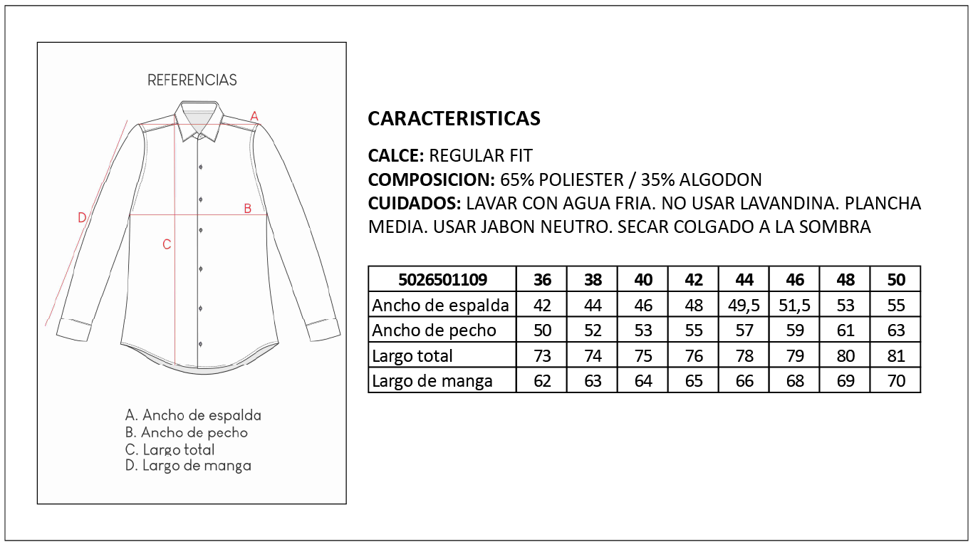 Tabla de Medidas Camisas Britches